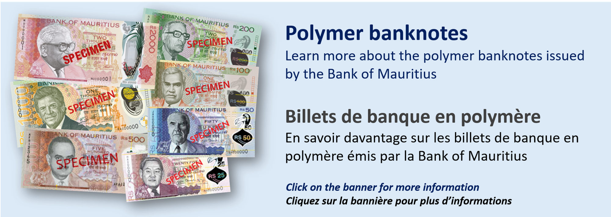 Bank of Mauriitus Polymer Bank Notes